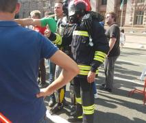 Robot Quartz with firemen at Total Ukraine event&nbsp;
