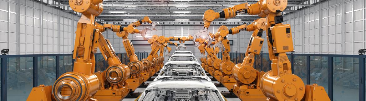 Car manufacturing assembly lines with robot arms
